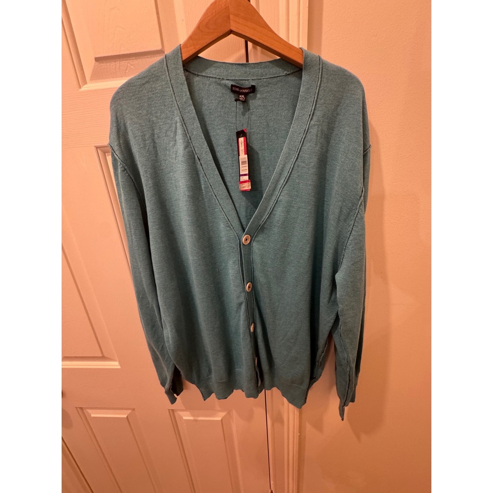 Sons of Intrigue Mens XXL Teal Blue 100% Cotton V-Neck Button Front Cardigan NWT